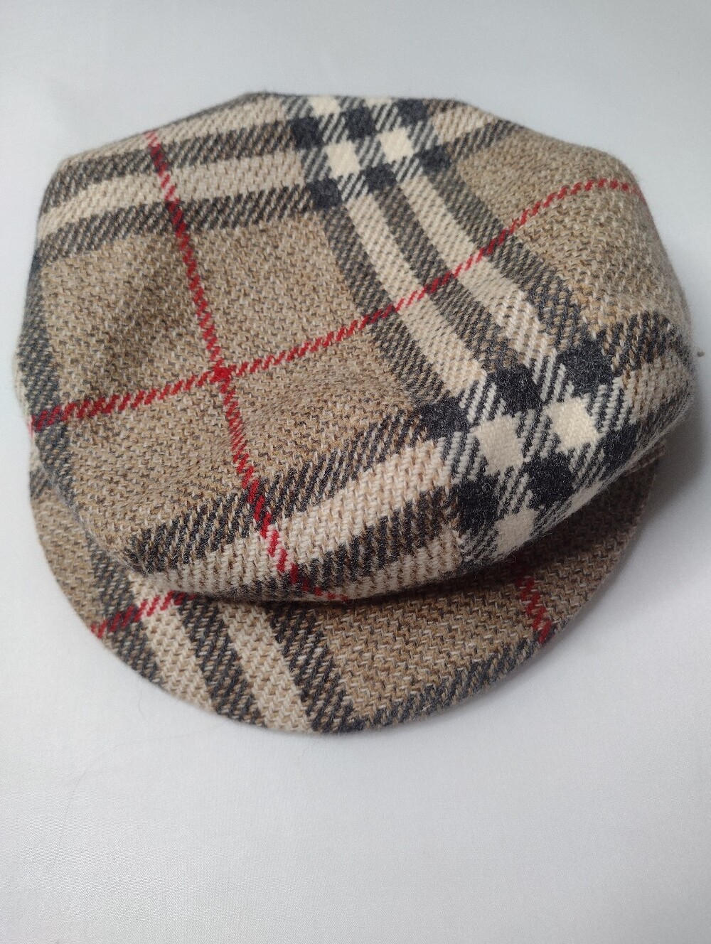 Burberry Casquette Wool Check Women Hat Cap Plaid Small Tan Gray